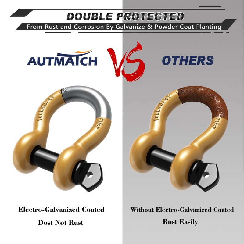 AUTMATCH D Ring Shackle 3/4" Shackles (2 Pack) 41,887Ibs Break