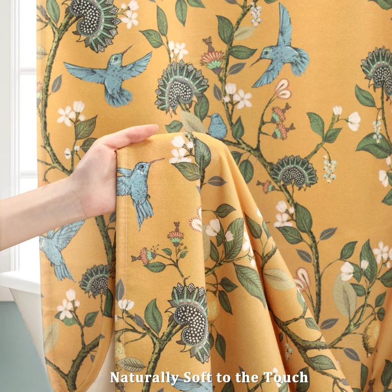 NDDYCU Mustard Yellow Cotton Floral Shower Curtain,Vintage Anthropologie Shower Curtains