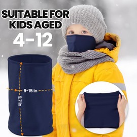 Beehow Kids Balaclava Ski Mask&Neck Gaiter Winter for Boys&Girls,Fleece Windproof Neck Warmer for Skiing Cycling Hiking (Dark Blue)