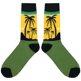 SockFly Palm Tree Sunset Dress Socks Funny Novelty Crazy Fun Design Men Size 8-12 Cotton Casual Crew Colorful Funky Fancy Socks Gift for Men