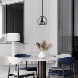 MIXL- Smoked Glass Pendant Light,Modern Globe Shape Glass Chandelier,Creative Light Pendants for Kitchen Island,Bedroom& Living Room(7.87")