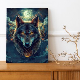 Fantasy Wolf Decor Wall Art - Wolf Poster & Pictures for Wall - Framed Canvas Print for Bathroom, Bedroom & Living Room - 12"x16"