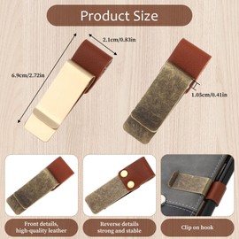 Aiyorse 2 Pcs Pen Loop for Notebook, PU Leather Retro Pen Clips Metal Pens Loop Holder Notebook Pens Sleeve Clips for Journal Notebooks Planner Clipboard Office (Old Brown Gold + Brown Gold)