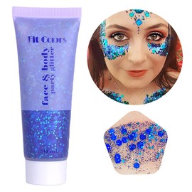 Body Glitter - Face Glitter, Mermaid Face Glitter Gel, Singer Concerts Sequins Glitter Face Paint, Chunky Glitter for Eye Lip Hair, Sparkling Holographic Gel for Women (Blue)