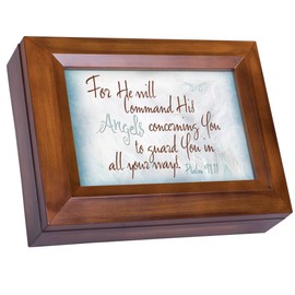 Cottage Garden Angels Guard You Wood Finish Jewelry Music Box Plays You are My Sunshine