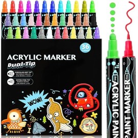Plumones Acrilicos Doble Punta, Sebami 36 Colores Acrílicos Marcadores, Rotuladores Acrilicos para Piedras, Cristal, Madera, Cerámica, Plastico, Lienzo, Huevos de Pascua (36 Colors)