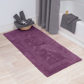 Cotton Bath Mat- Plush 100 Percent Cotton 24x60 Long Bathroom Runner- Reversible, Soft, Absorbent, and Machine Washable Rug by Lavish Home (Eggplant)