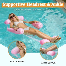 Inflatable Pool Floats Adult, 5-in-1 Floating Lounge Chairs with Detachable Design, Blow up Pool Floats for Adult (Pink)