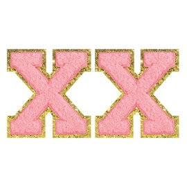 2PCS Chi Iron on Greek Letter Patches Glitter Gold Pink Chenille Greek Letters Sorority Gifts Greek Letter Patches for Clothing Hats Shirts Repairing Jeans Bags Craft