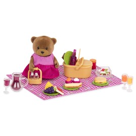 Li'l Woodzeez WZ6531Li’l Woodzeez – Picnic 29pc Toy Set with Animal Character, Play Food, and Accessories – Miniature Figurines and Playsets for Kids Age 3+, Multi