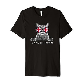 English Hipster Cat Camden Town London UK Flag Sunglasses Premium T-Shirt