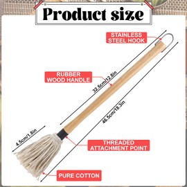 BBQ Mop Set of 2, Wooden Long Handle Grilling Basting Mop with 6Pcs Replacement Heads, BBQ Mop Brush for Basting Steak Marinade Sauce(18.3inch)