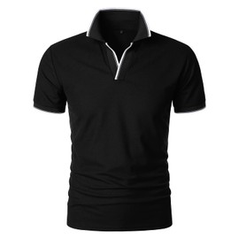 HOOD CREW Man’s Polo Shirt Casual Basic Designed V-Neck Tee Shirts Black L