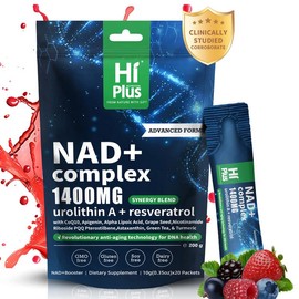 HiPlus NAD+ Cell Regenerator Berry Drink | 1400mg Extra Strength NMN Alternative | Liposomal with Resveratrol, CoQ10, PQQ, ALA, Green Tea & Astaxanthin | 20 Pack