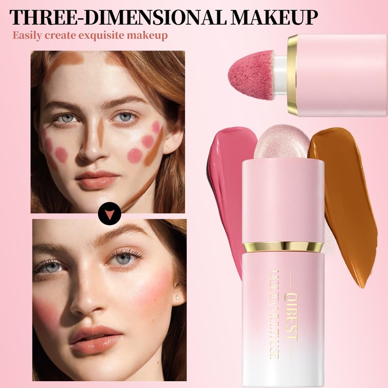 3-Pack Contour, Highlighter & Blush Set - Long-Lasting, Natural, Lightweight,