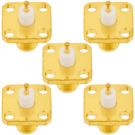 POBADY 5pcs SMA Female 4 Hole Flange Panel Mount Adapter 50 Ohm SMA Female 4 Hole Flange Chassis Mount Soldered Connector for Antenna Radio Coax Cable