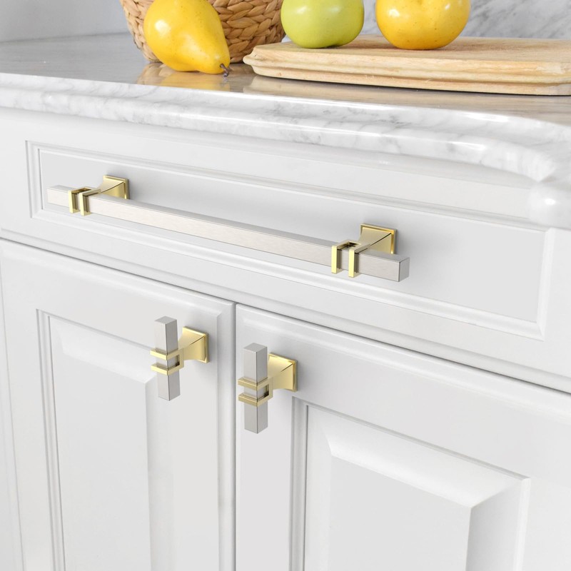 Amerdeco 10 Pack Brushed Satin Nickel and Gold Cabinet Pulls