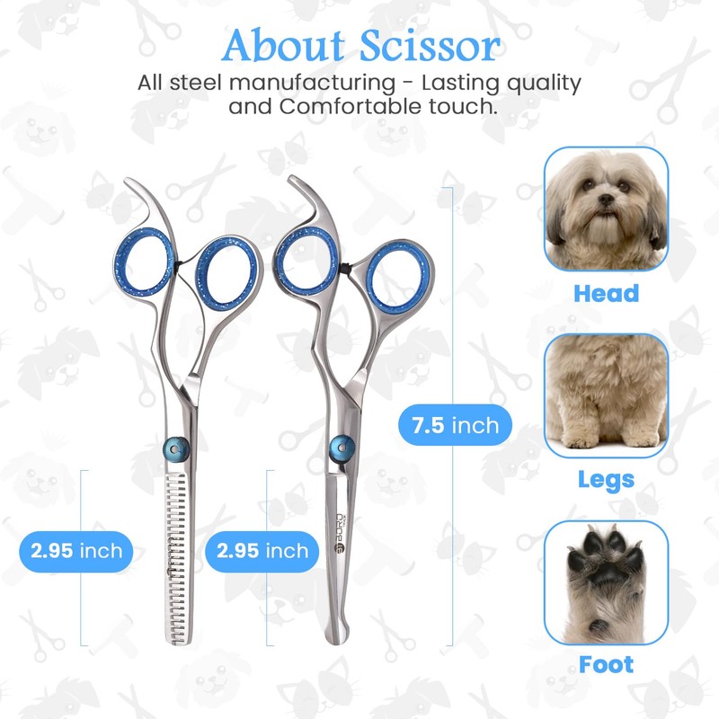 Dog Grooming Scissors Set with Safety Round Tip, Curved Pet
