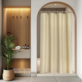 EurCross Shower Curtain 120 x 200 Linen Textured Beige Shower Curtains, Heavy Hotel Luxury Waterproof Textile Shower Curtain, Narrow Small Polyester Washable Anti-Mould Bath Curtain with 8 Rings