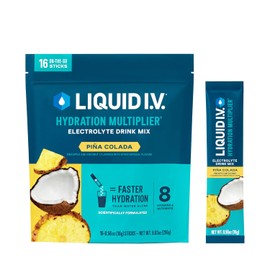 Liquid I.V. Liquid Iv Hydration Multiplier - Piña Colada - Paquetes De Polvo De Hidratación | Mezcla De Bebida De Electrolitos | Palo De Una Sola Porción Fácil De Abrir | No Transgénicos | 16 Palos