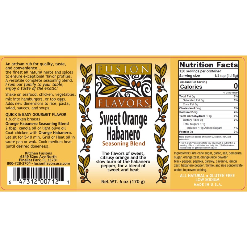 Fusion Flavors Sweet Orange Habanero, 6 oz