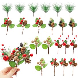 Aleker 21 Pcs Christmas Wreath Making Supplies,Christmas Wreath Decorations,Artificial Pine Cones,Green Pine Branches, Holly Leaves and Berries for Craft,Wreath Making Kit for Christmas Door and Tree