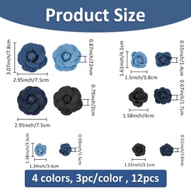 SUPERFINDINGS 12Pcs 4 Sizes Denim Flower Blue Flower Embellishment 3D Flower Fabric Camelia Sewing Flowers DIY Craft Supplies for Clothes Hairclips Decoration DIY Costume Accessories
