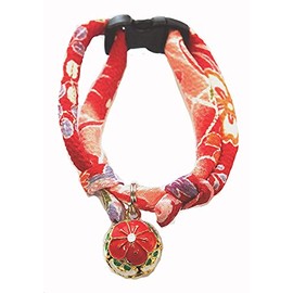 Collar: Cat Collar Charm for Cats (Autumn Leaves, Plum Red), Safety Buckle, Accessory, Choker, Soft Fabric That Does Not Burden Your Neck or Coat (Adjustable), Asakusa, Kyoto, Crepe, Japanese Style,