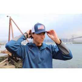 International Tie American Flag Hat - USA Flag Patriotic Trucker Baseball Snapback (Navy/White)