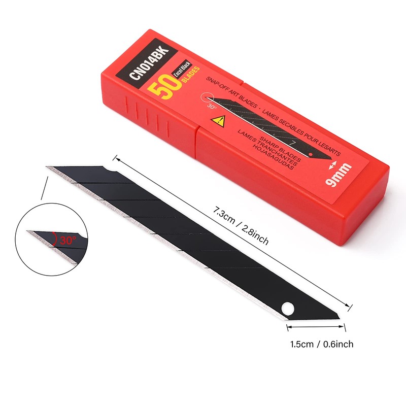 FOSHIO 100PCS 30 Degree Carbon Steel Snap Off Blades 9mm