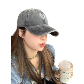 Morris Coo Women's Cap, Deep, Heart, One Point, Cute, Casual, Sun Protection, Baseball Hat, Golf, Adjustable, Black (JP, Alphabet, Free Size, Black)