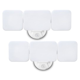 EMANER Outdoor Motion Sensor Flood Light, 100-130V Corded, 45W 4500lm 5000K, LED Security Wall Light Wired for Porch/Garage/Yard (2-Pack, White)