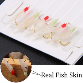 Fishing Rigs Saltwater Fishing Bait Rigs - 15 Packs Real Fish Skin Rigs Luminous Fishing Bait Rigs Glow Rigs with Hooks Swivels Snaps for Saltwater Freshwater Fishing Size 4# 6# 8#