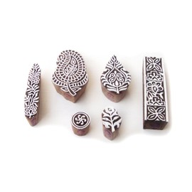 Royal Kraft Traditional Paisley and Floral Pattern Wooden Printing Blocks (Set of 6)