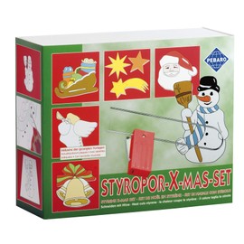 Pebaro 800W Geschenk-Set: Batteriebetriebener Styroporschneide, Styrocutter, inkl. Ersatzschneidedraht, 10 Styroporplatten: 5 Blanco, 5 mit Weihnachtsmotiven, Gestalten, Weihnachtskarten, Dekoration, 23 x 19 x 8 cm