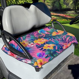 Baxinh Golf Cart Seat Covers Hibiscus Monstera Printed Golf Cart Seat Towel Blanket Covers for Female Male, Breathable Golf Seat Covers for Cart Keeps Seat Cool and Clean, Hot Pink