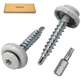 SKIR'CO Pack of 150 Roofing Screws 4.8 x 35 mm Painted Self-Drilling Screws with EPDM Washers, Torx Head (Pure White RAL 9010)
