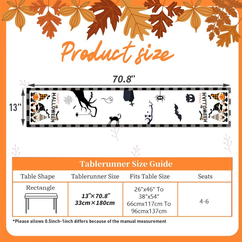 Halloween Table Runner, Happy Halloween Kitchen Dining Table Decorations, Table