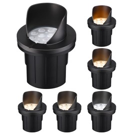 LEONLITE Dia. 4 Inch 5CCT Well Lights Landscape LED In Ground, Shielded Top, 5 Color Temperature Selectable, 12-24V AC/DC CRI90 Low Voltage Garden Landscaping, Black Aluminum Housing, Pack of 6