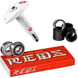 Bones Super Reds Bearings, 8 Pack set With Puller Tool & FREE Bones Spacers