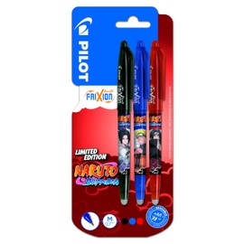 Pilot x NARUTO Frixion Ball Erasable Pens - Limited Edition Naruto Shipudden - Refillable Rollerball Pen - Black, Blue, Red, Medium - Pack of 3