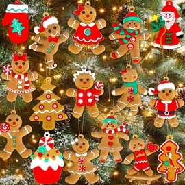 16Pcs Gingerbread Man Ornaments for Christmas Tree, Plastic Cute Gingerbread Man Ornaments Chritmas Tree Ornaments for Xmas Tree Hanging Decorations DIY Craft