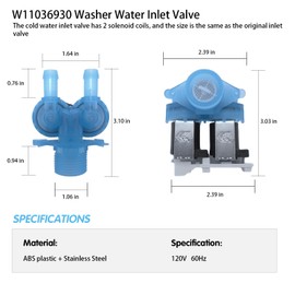 W11036930 W11316256 W11688995 Washer Water Inlet Valve Replacement, Cold Water Valve Compatible with Whirlpool Maytag Amana Washing Machine, Replaces AP6835737 4929298 PS12711564 EAP12711564