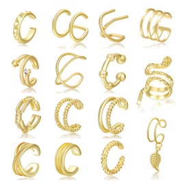 15PCS Ear Cuffs for Women Non Piercing Snake Ear Cuffs Earrings for Women No Piercing Wrap Ear Jewelry Set (Gold)