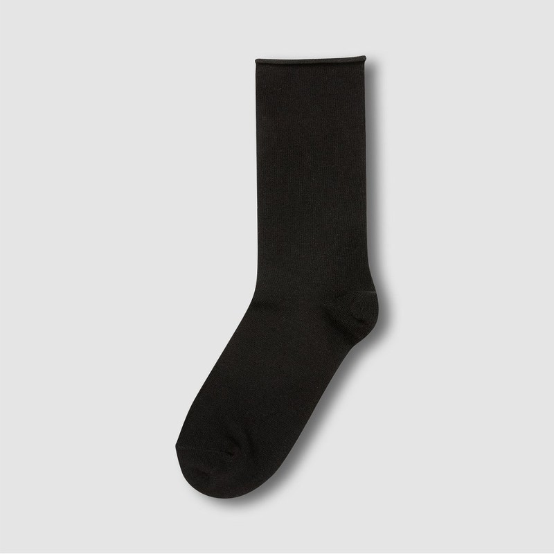 JAJU [JAJU] Women's Modal Rolled Top Long Socks 3-Pack_Black