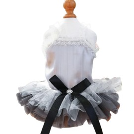 JAAQUCD Gray Dog Tutu Dress with Bow Knot Sleeveless Puppy Clothes for Small Dogs Girl Spring Summer Cat Princess Dresses Holiday Pet Sundress Outfit (Grey, X-Small)