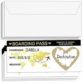 Qoamp Surprise Reveal Foil Boarding Pass(5 Set), 3.5"x8" Golden Travel Ticket Gift for Holiday Birthday Christmas Wedding-A03