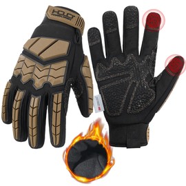 HANDLANDY Winter Water Resistant Work Gloves for Men, Padded Thermal Insulated Heavy Duty Impact Glove for Cold Weather (Tan-insulated, M)