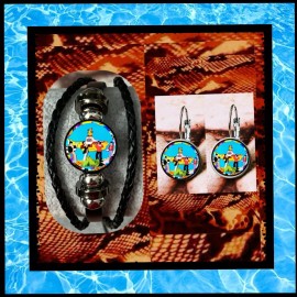 THE BEATLES YELLOW SUBMARINE SET OF TWO  EARINGS  LEATHER BRACELETS