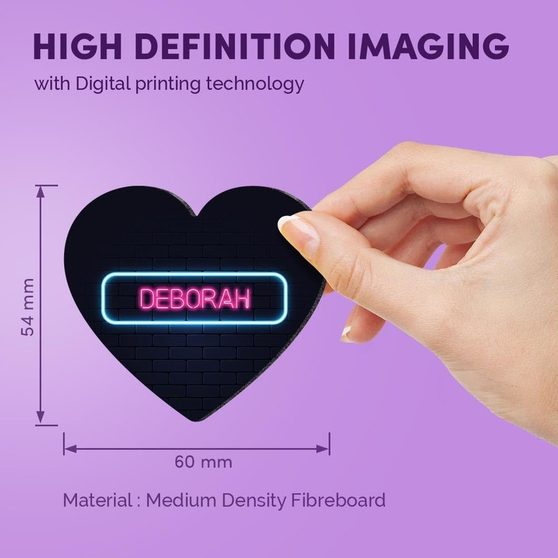 1x Heart MDF Magnet 6cm - Neon Sign Design Deborah